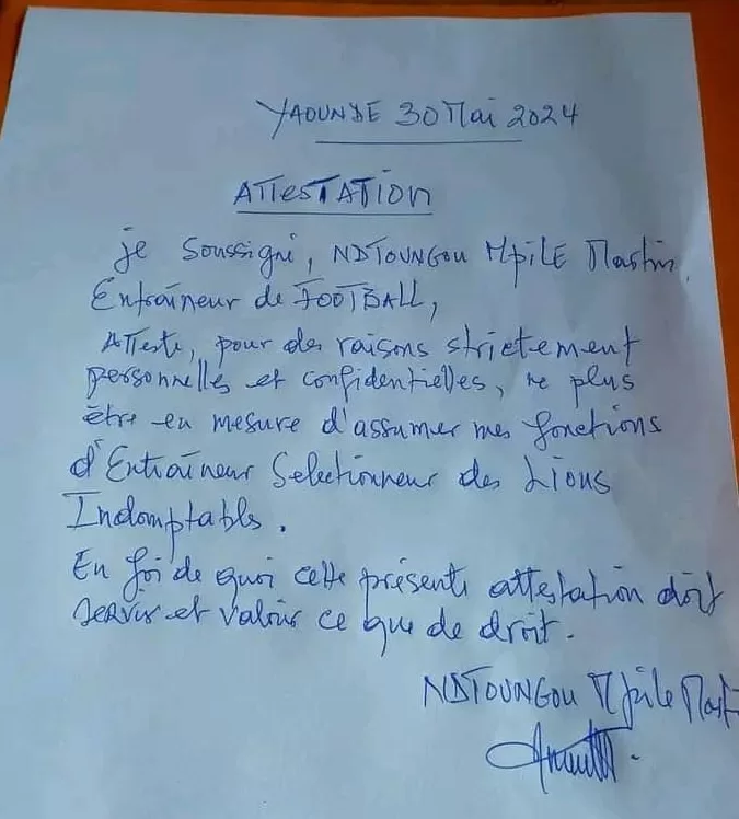 L’entraineur par Intérim nommé par Samuel Eto’o, Ndtoungou Mpile démissionne